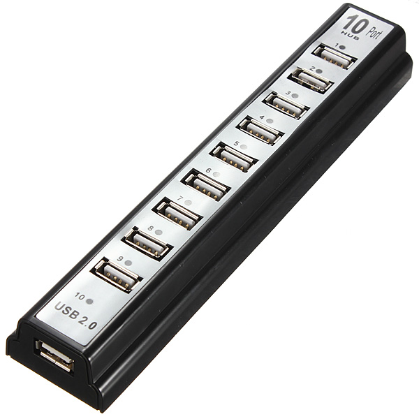 brand new 10 port usb 2.0 hi-speed hub cable extension splitter & ac-dc power adapter uk