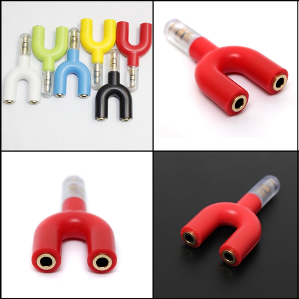 brand new 3.5mm 1 male to 2 female audio y-splitter headphone earphone adapter multi color