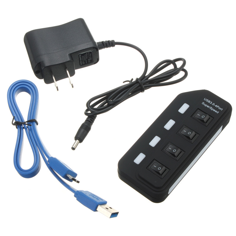 brand new 4 ports usb 3.0 superspeed hub with on off switch ac power adapter for pc