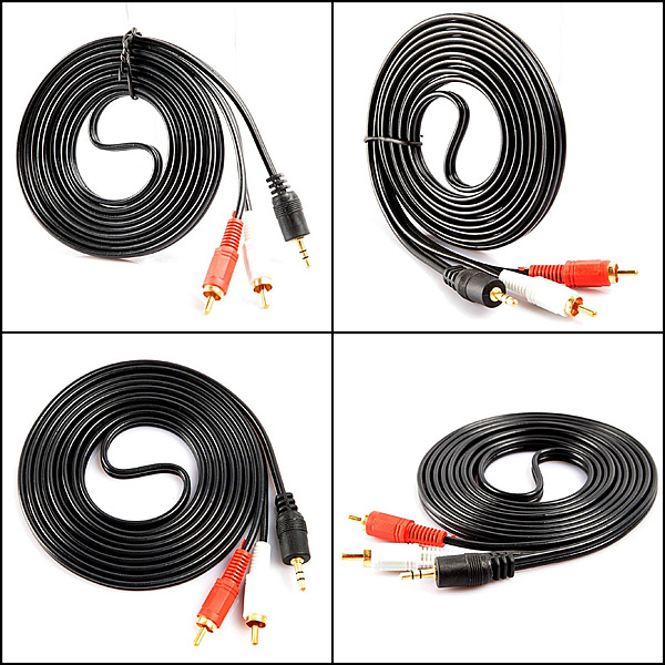brand new for 3m 10ft 3.5mm black stereo mini plug to 2-rca 2rca male audio rca cable adapter cord
