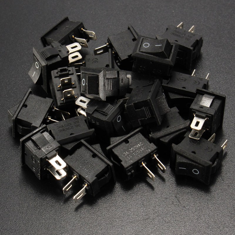 brand new portable precision fine 20pcs 250v 3a mini boat rocker switch spst on-off 2-pin black/red plastic button