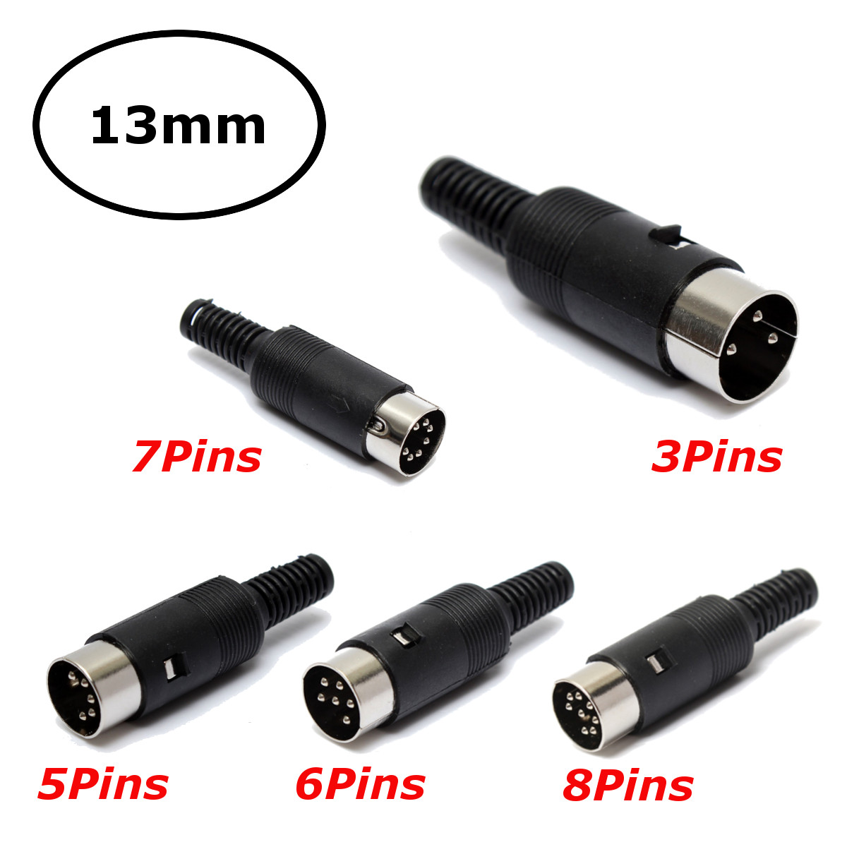 good quality 3/5/6/7/8 pins din male plug cable connector with black plastic handle 13mm new good quality 3/5/6/7/8 pins din male plug cable connector with black plastic handle 13mm new