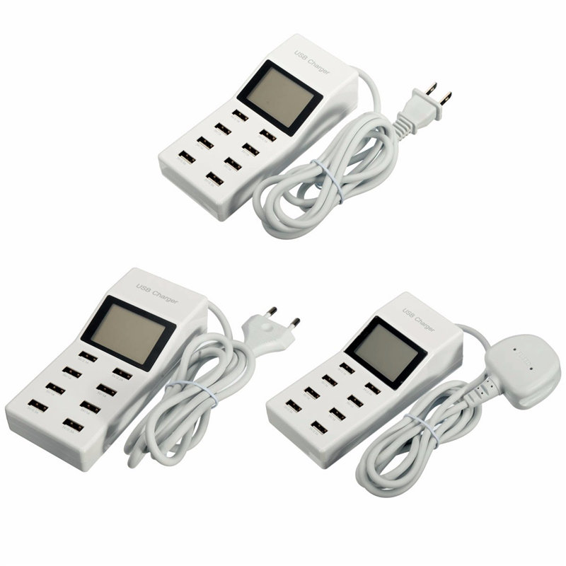 hight quality white 1.5m 8port multiple usb desktop rapid uk/us/eu charger for smartphone tablet dc 5v 9.5a