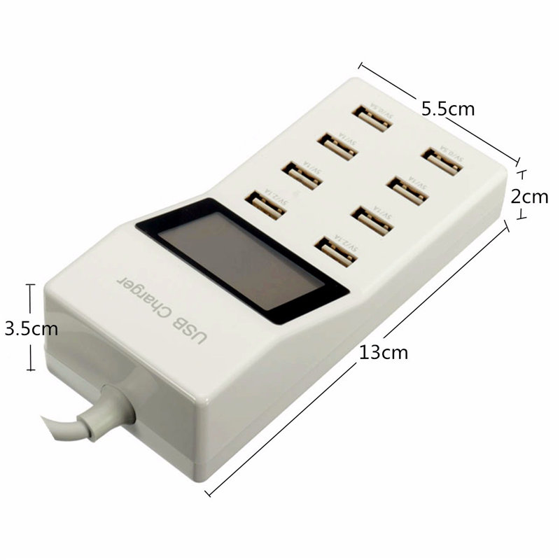 hight quality white 1.5m 8port multiple usb desktop rapid uk/us/eu charger for smartphone tablet dc 5v 9.5a