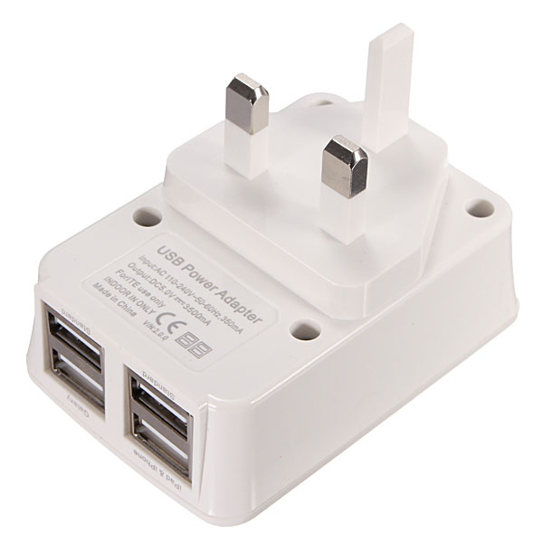 modern design pretty 4 usb port power adapter hub wall charger for iphone for ipad for samsung uk/us/eu plug