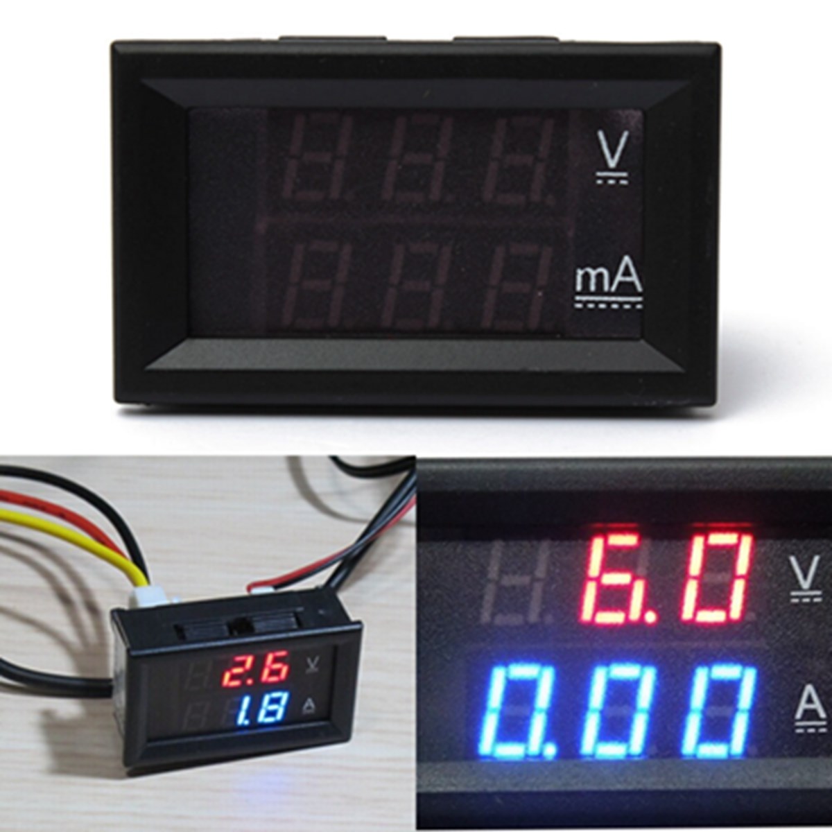 new 0.28 dual display red blue led panel 4.5-30v digital voltmeter ammeter 2-200a amperemeter