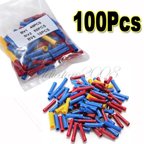 new 100pcs assorted insulated straight wire butt connector electrical crimp terminals new 100pcs assorted insulated straight wire butt connector electrical crimp terminals