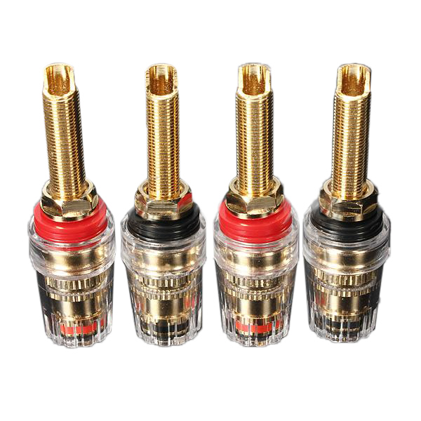 new 4 x long thread gold plated audio speaker binding post banana plug terminals