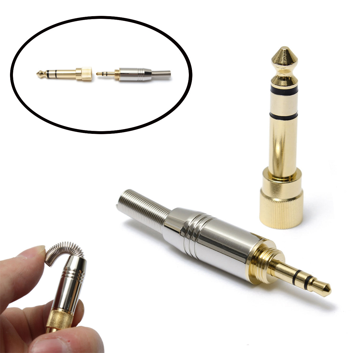 new 6.35mm male to 3.5mm male 3 pole headphone copper gold plated jack plug audio