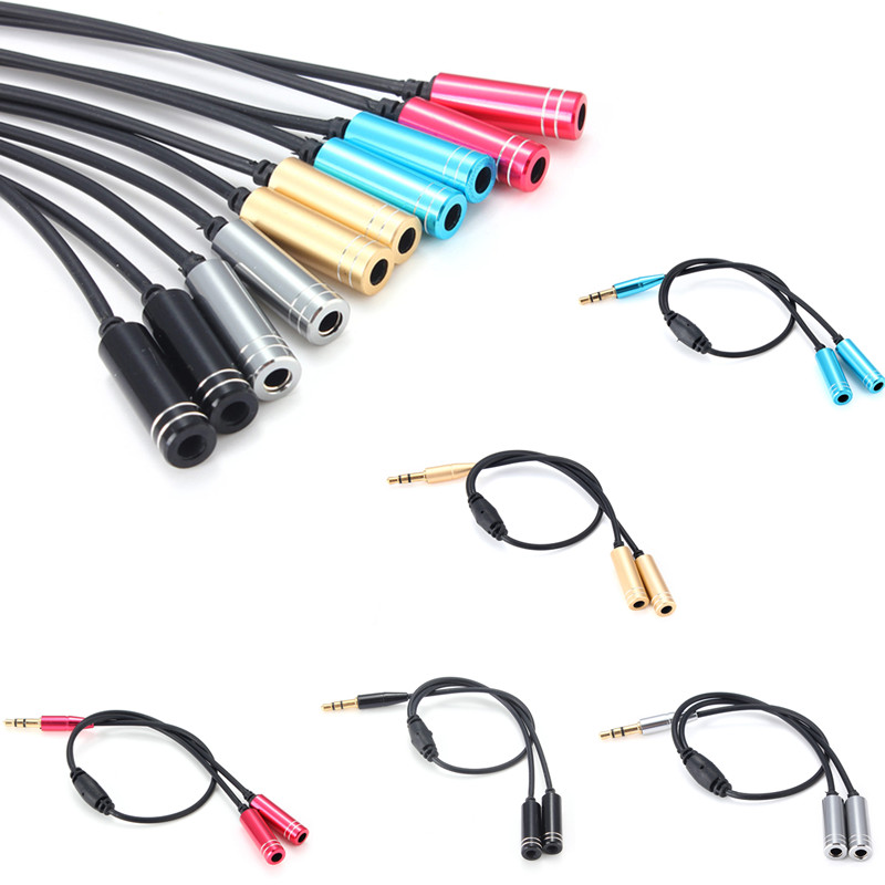 new arrival 5 colours 3.5mm stereo audio y splitter 1 male to 2 dual female cable adapter earphone