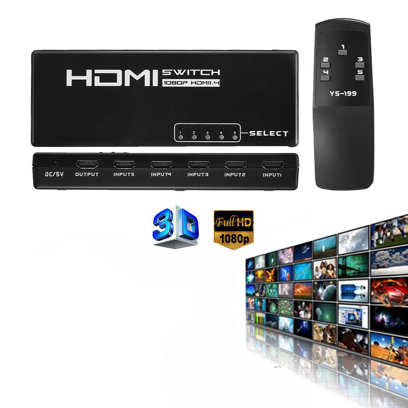 new arrival 5 ports switch 1080p hdmi selector splitter w/ remote contol for hdtv for ps3 dvd