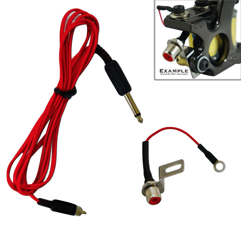 new arrvial!! tattoo gun machine auxiliary cable rca jack conversion kit red plug clip cord 1/4" excellent quality