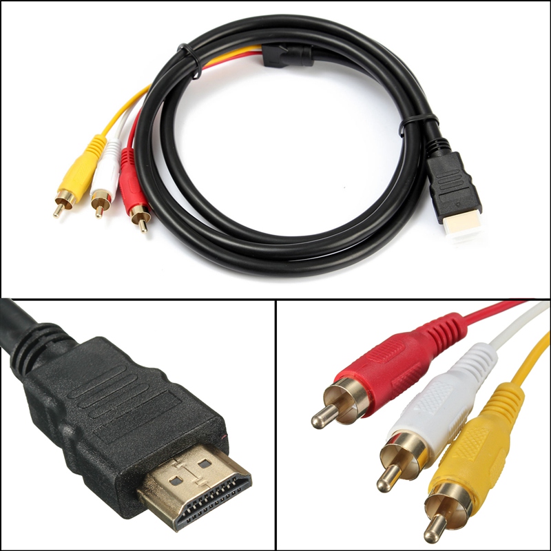 new black 5 feet 1.5m hdmi-male to 3 rca video audio av cable adapter for hdtv 1080p