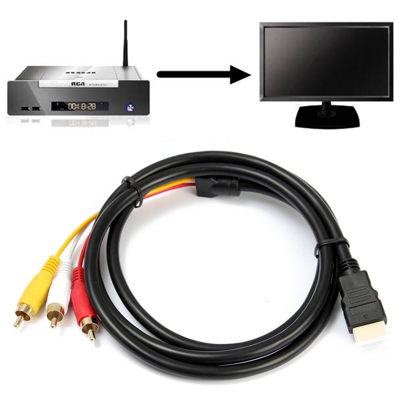 new black 5 feet 1.5m hdmi-male to 3 rca video audio av cable adapter for hdtv 1080p