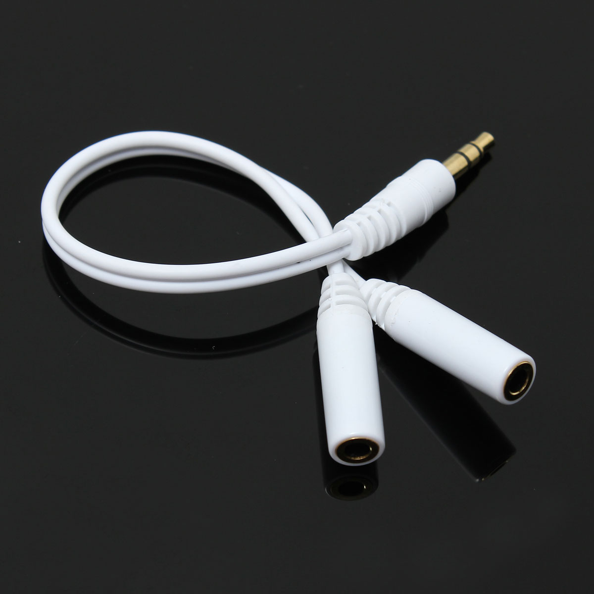 new white 3.5mm earphones headphones audio adapter cable lead cord jack y splitter