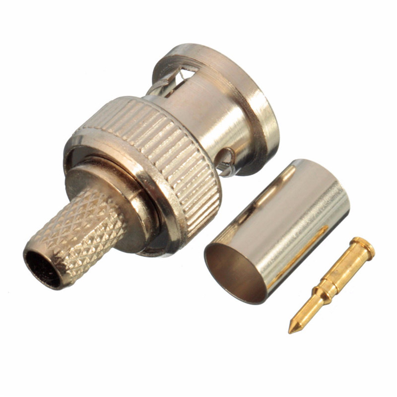 selling 100pcs rg59 3 piece bnc male crimp connector plug for rg59 coaxial cable coupler adaptor cctv