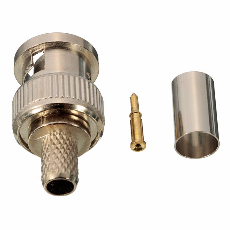 selling 100pcs rg59 3 piece bnc male crimp connector plug for rg59 coaxial cable coupler adaptor cctv