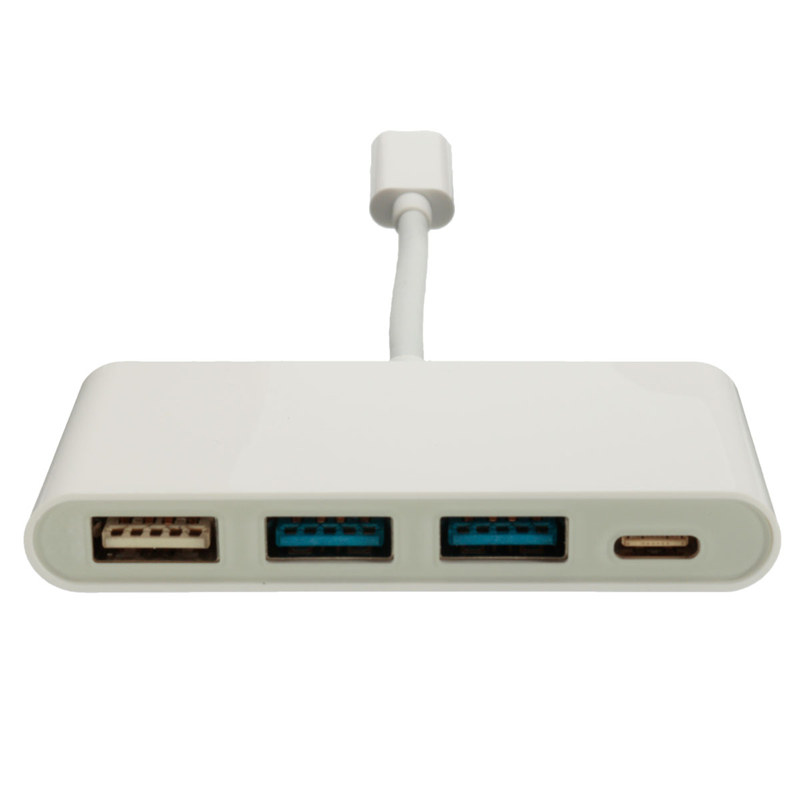 selling white type c usb 3.1 gen 1 usb-c to 4-port hub adapter 5gbps for macbook dc 5v 0.9a 76 x 37 x 11mm