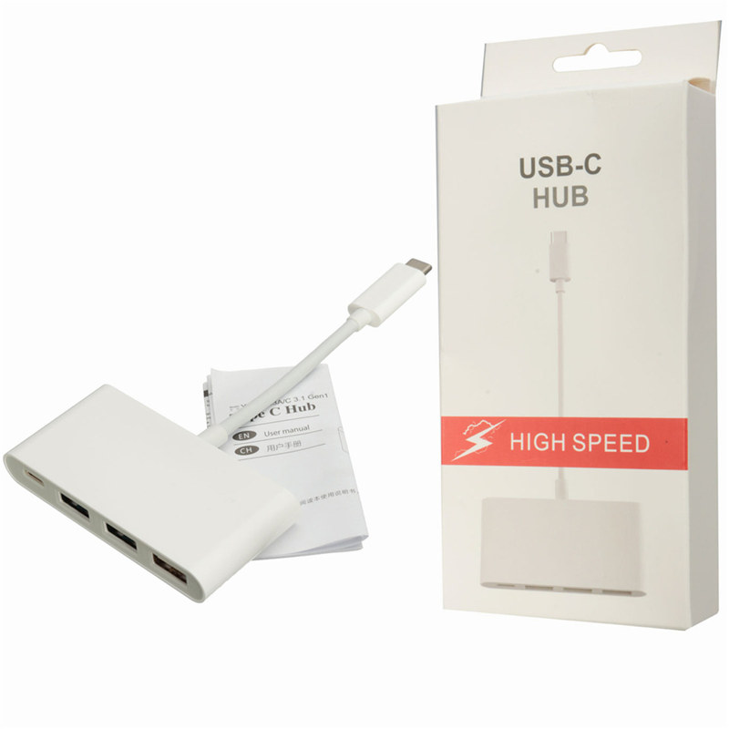 selling white type c usb 3.1 gen 1 usb-c to 4-port hub adapter 5gbps for macbook dc 5v 0.9a 76 x 37 x 11mm