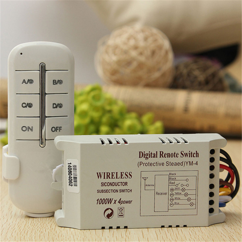 wireless 4 channels on/off 220v lamp remote control switch receiver transmitter