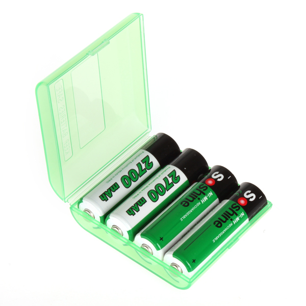 4pcs/pack soshine ni-mh aa battery 2700mah 1.2v rechargeable batteries + portable battery box