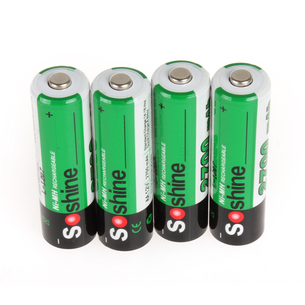 4pcs/pack soshine ni-mh aa battery 2700mah 1.2v rechargeable batteries + portable battery box