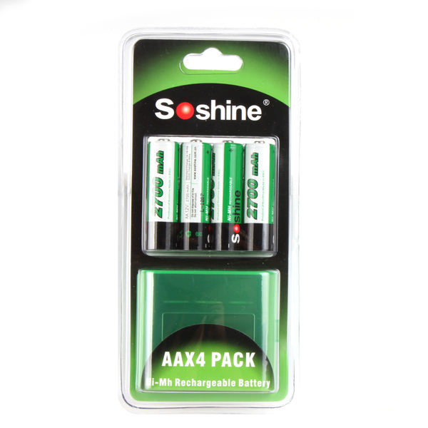 4pcs/pack soshine ni-mh aa battery 2700mah 1.2v rechargeable batteries + portable battery box