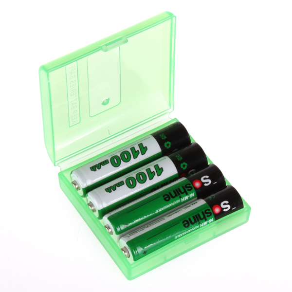4pcs/pack soshine ni-mh aaa battery 1100mah 1.2v rechargeable batteries +portable battery box case