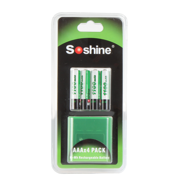 soshine sc-c5 lcd display 14500 10440 aa aaa smart battery charger + 4pcs 1100mah aaa ni-mh rechargeable batteries
