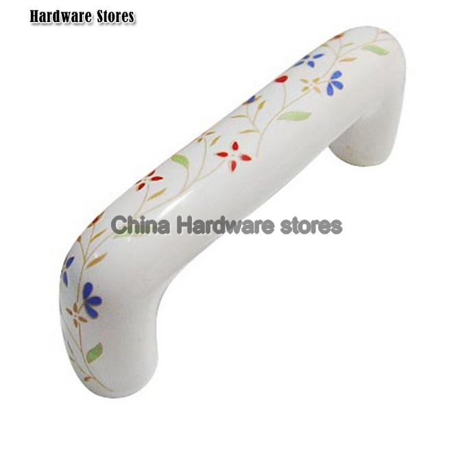 flower pattern ceramic handles and knobs for door and kitchen home accessories furniture parts rural style handles and knobs W32
