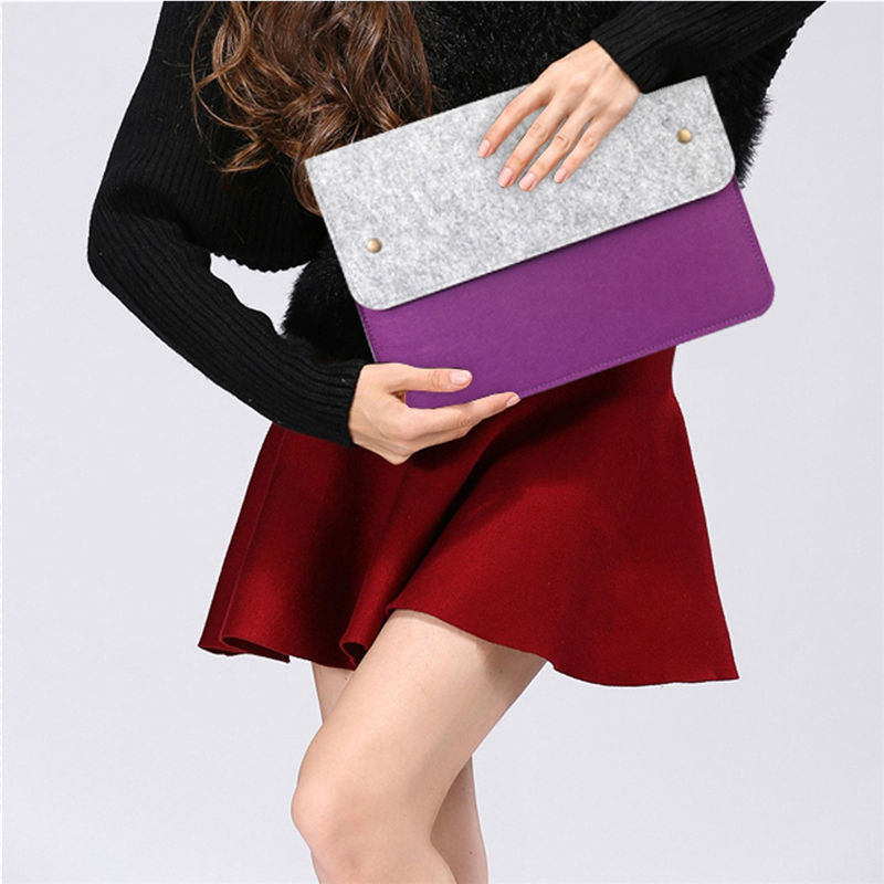 brand new fashion slim soft wool felt laptop protect case bag cover for macbook 15'' 40x30cm rose red purple black blue pink