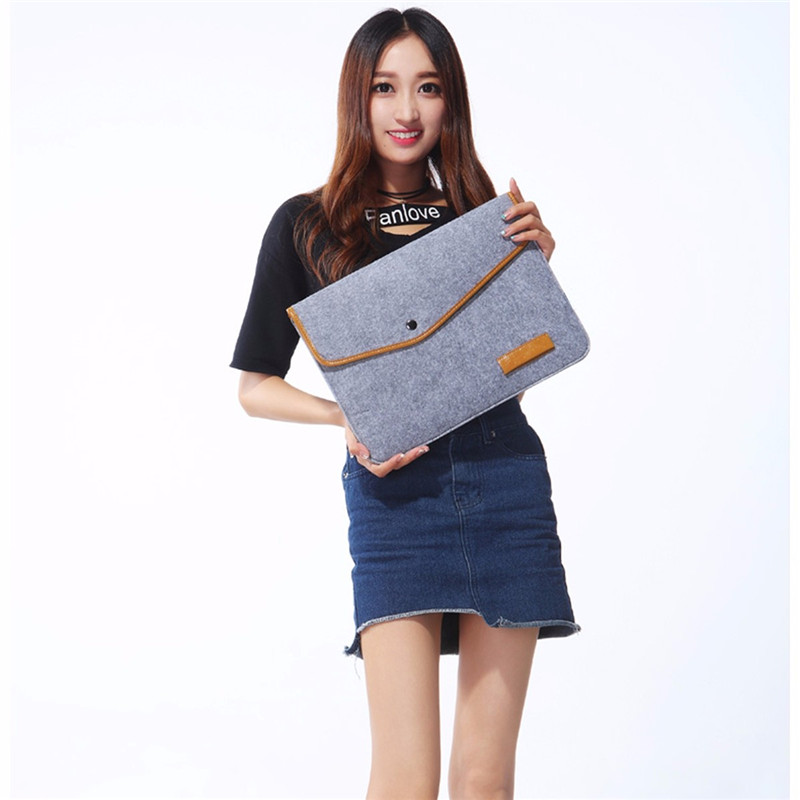 selling fashion woolen felt laptop notebook sleeve bag case skin cover for macbook air pro retina 15" 2color