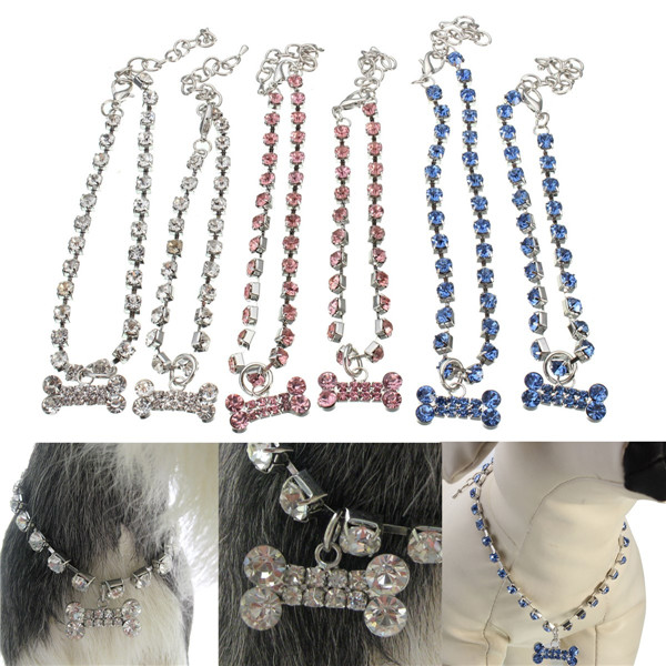 brand new crystal diamante bone rhinestone pendant pet necklace collar dog jewelry