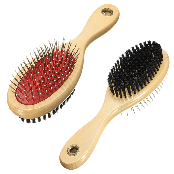 brand new pet animal for cat dog puppy wooden grooming brush bristle pins double sided comb