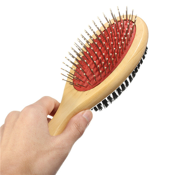 brand new pet animal for cat dog puppy wooden grooming brush bristle pins double sided comb