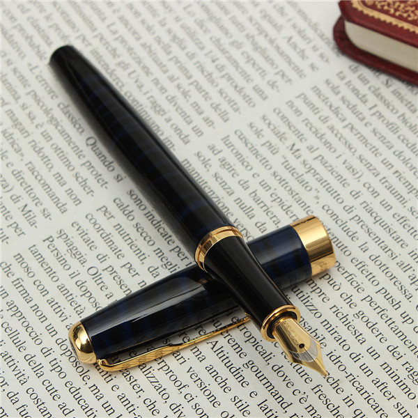 baoer 388 marble dark blue golden stainless steel fountain pen classic trim nib