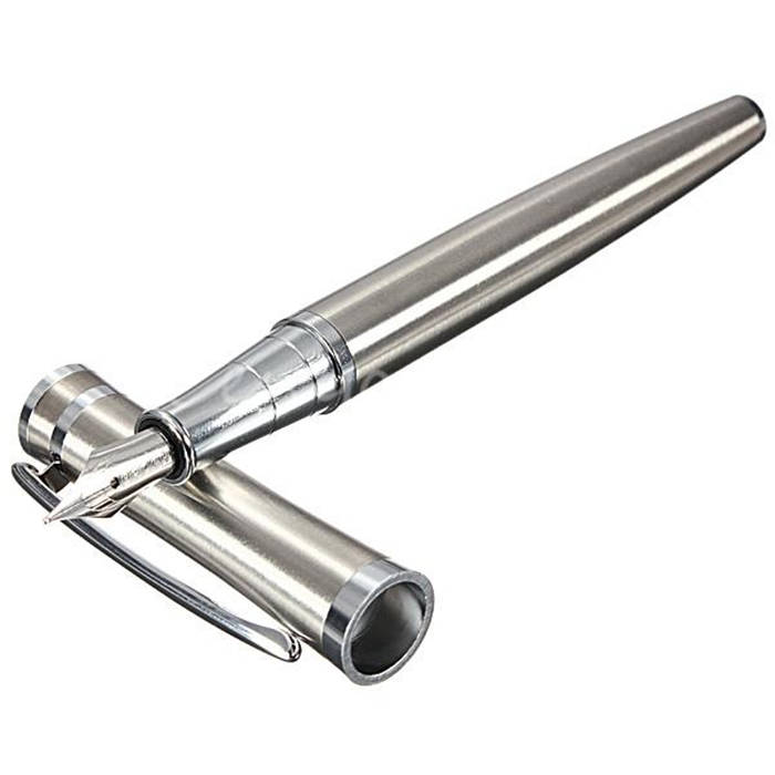 luxury silver pure stainless fountain pen medium m nib 0.5mm study writing business executive gifts decor 3035