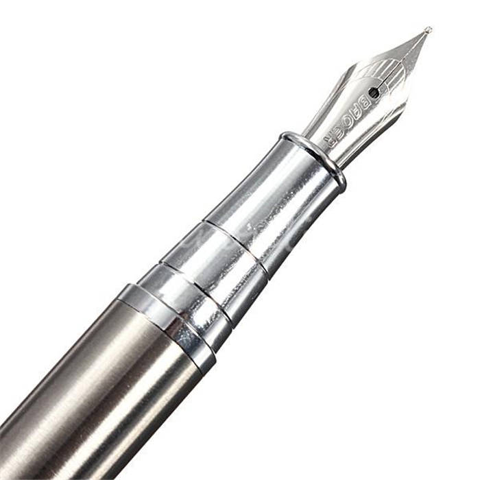 luxury silver pure stainless fountain pen medium m nib 0.5mm study writing business executive gifts decor 3035