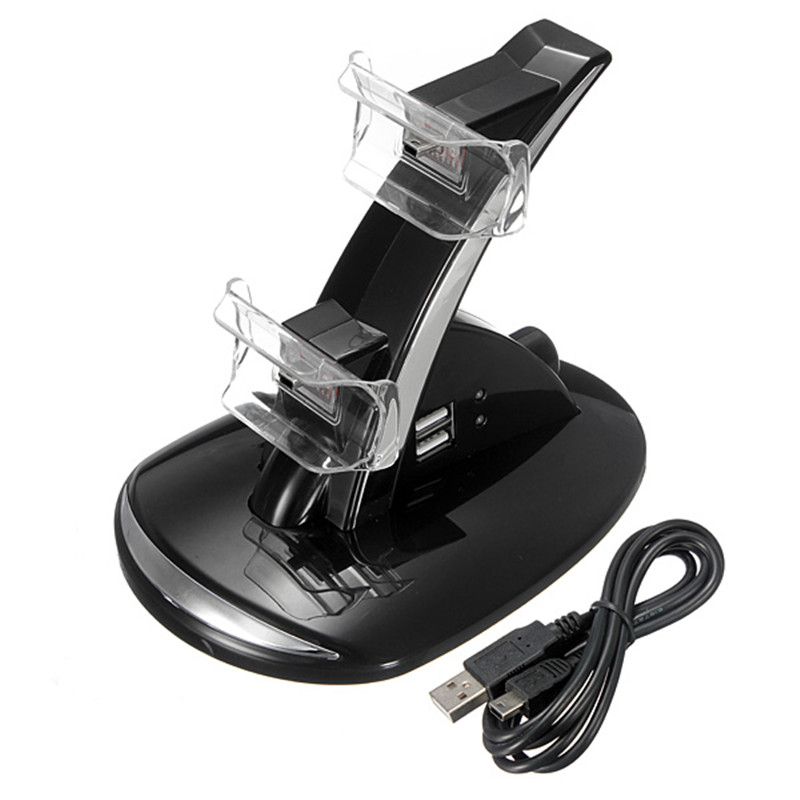 2015 black quick dual charger charging dock stand + usb cable for sony for playstation 3 for ps3 controller console