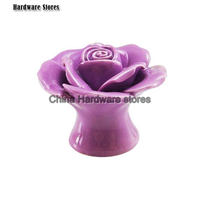 hand craft purple colored ceramic rose cabinet knobs dresser handles cupboard knobs kitchen handle closet knobs MG-13