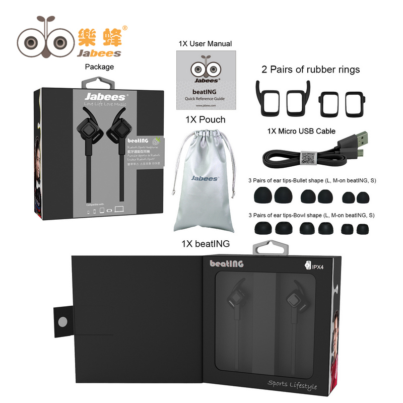 brand jabees beating professional sports waterproof bluetooth 4.1 headset ear buds stereo wireless earphones music headphone