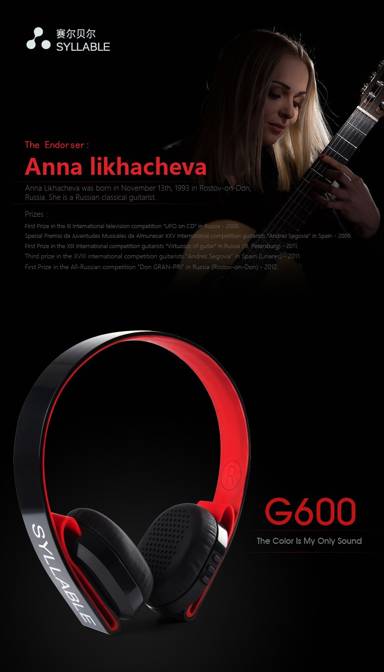 syllable g600 black wireless headphone bluetooth 4.0 hifi portable adjustable headphone 3.5mm jack headset with mic for phone/pc
