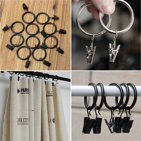 10pcs stainless steel window curtain drapery clothes metal clips with rings hook durable