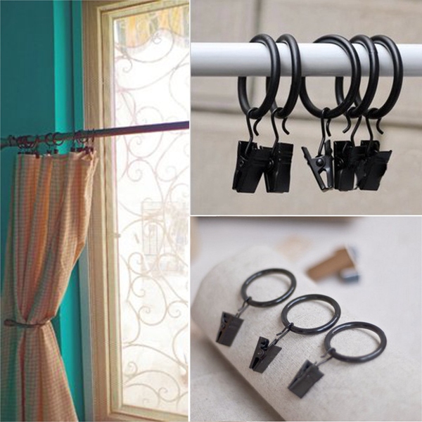 10pcs stainless steel window curtain drapery clothes metal clips with rings hook durable