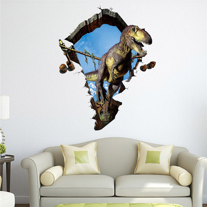 1pc fashion bedroom house background decoration decal removable diy 3d dinosaur wall sticker gift decoration kids cartoon poster
