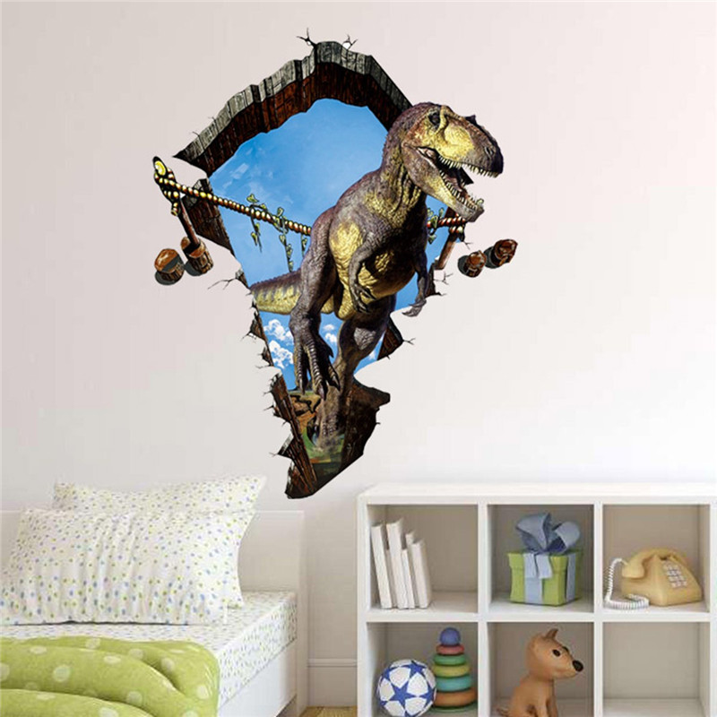 1pc fashion bedroom house background decoration decal removable diy 3d dinosaur wall sticker gift decoration kids cartoon poster