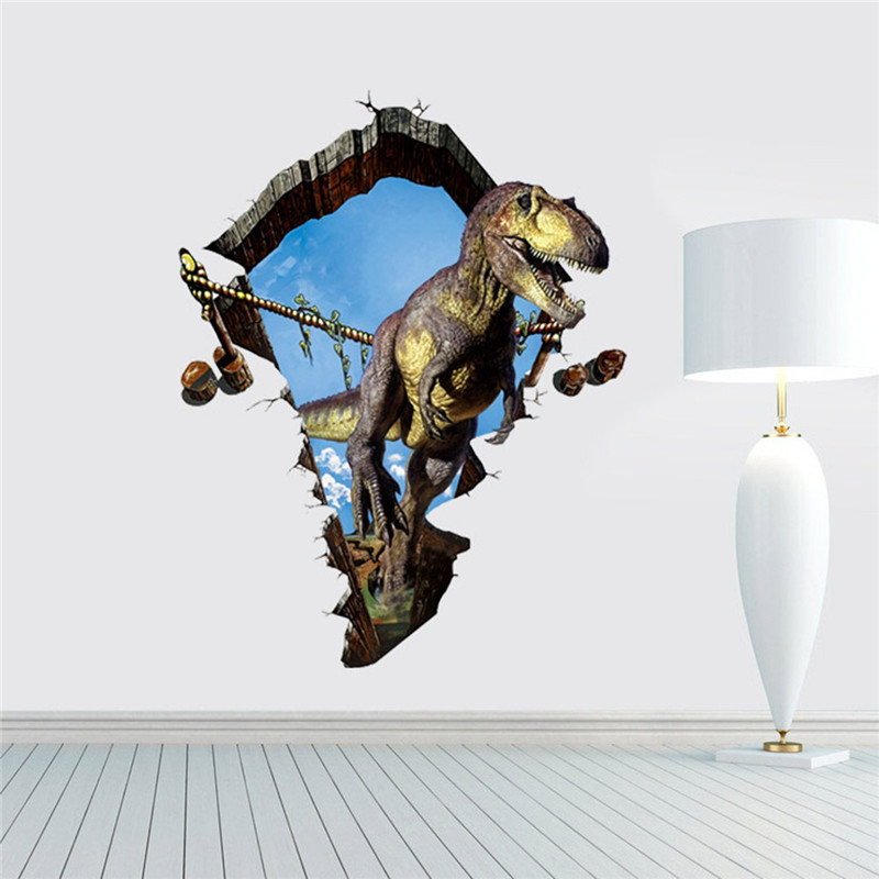 1pc fashion bedroom house background decoration decal removable diy 3d dinosaur wall sticker gift decoration kids cartoon poster