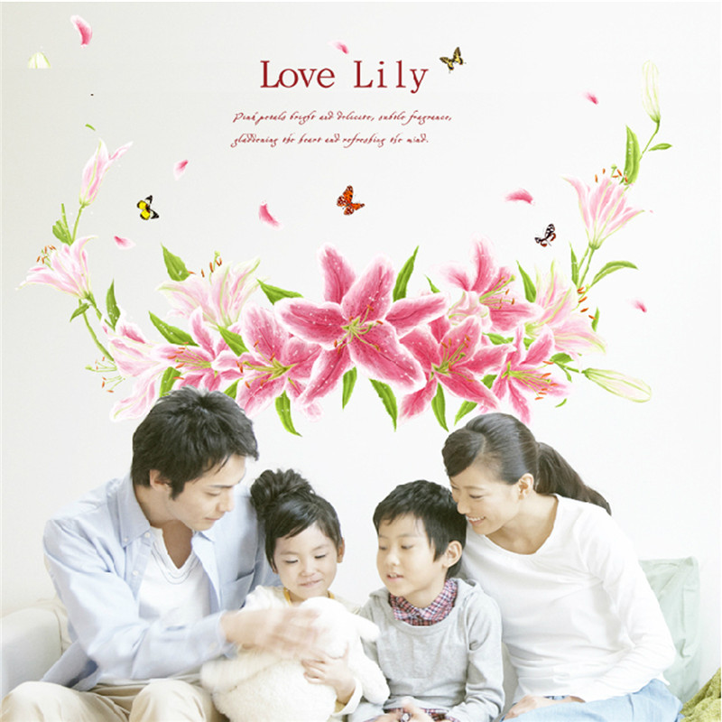 2015 beautiful home design lily flower removable pvc wall sticker decal wallpaper diy art home decorative stickers 50*70cm