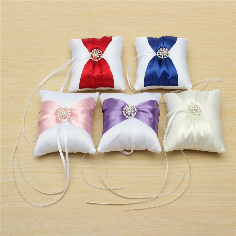 2015 beautiful white satin bowknot diamante romantic wedding ring pillow wedding ring pillow cushion