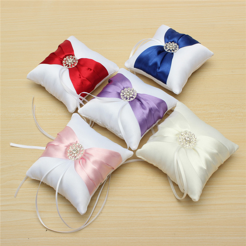 2015 beautiful white satin bowknot diamante romantic wedding ring pillow wedding ring pillow cushion